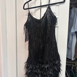 Black Fringe and Feather Dress